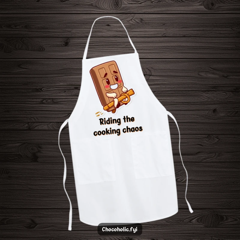 Funny Apron: A goofy chocolate bar rides a pretzel stick, making kitchen tasks hilariously entertaining and stylish.
