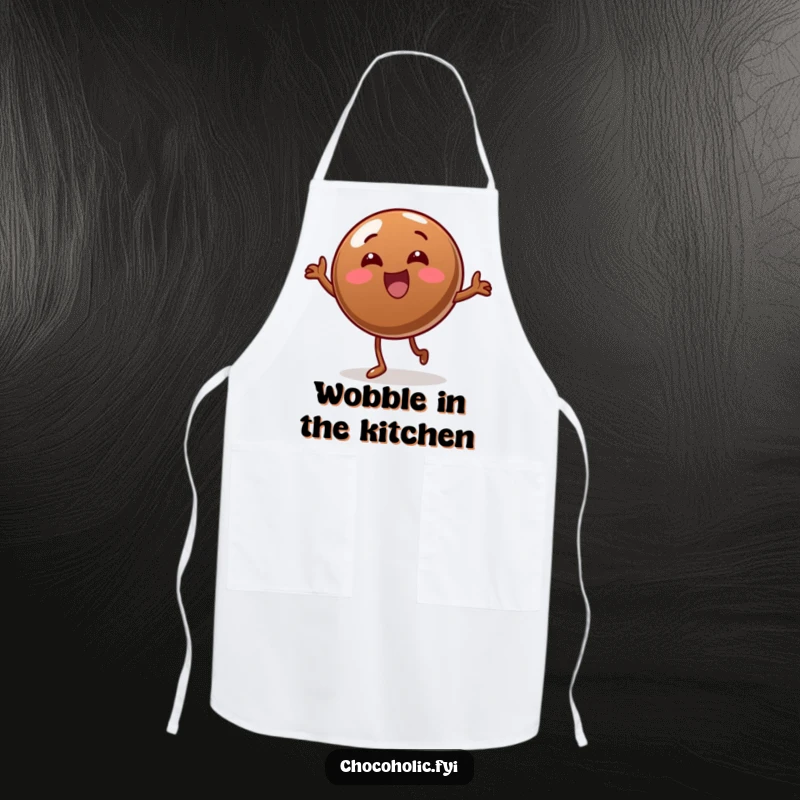 Funny Apron: A chocolate candy performs a silly wobble dance while cooking, making kitchen chores hilariously fun.