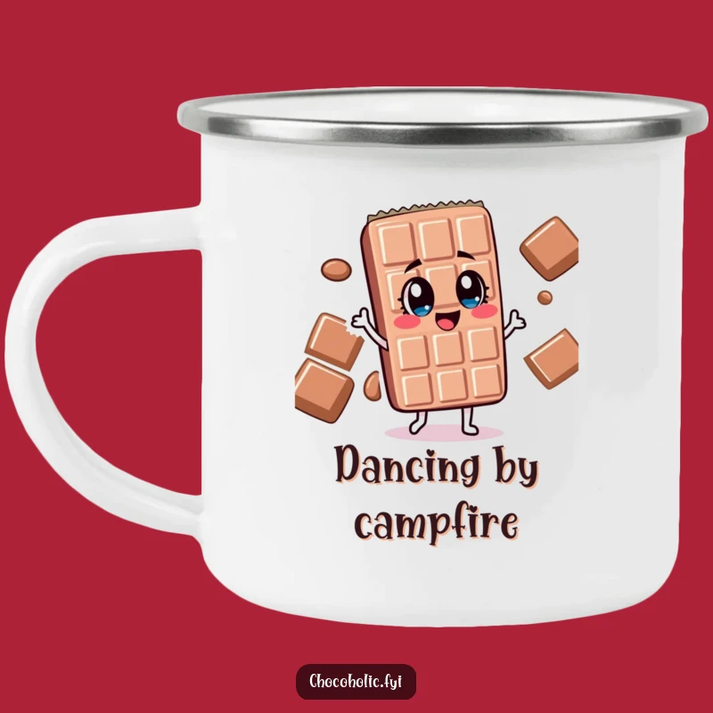 Funny Dancing Chocolate Bar Camping Mug - Silly Eyes, Happy Cup
