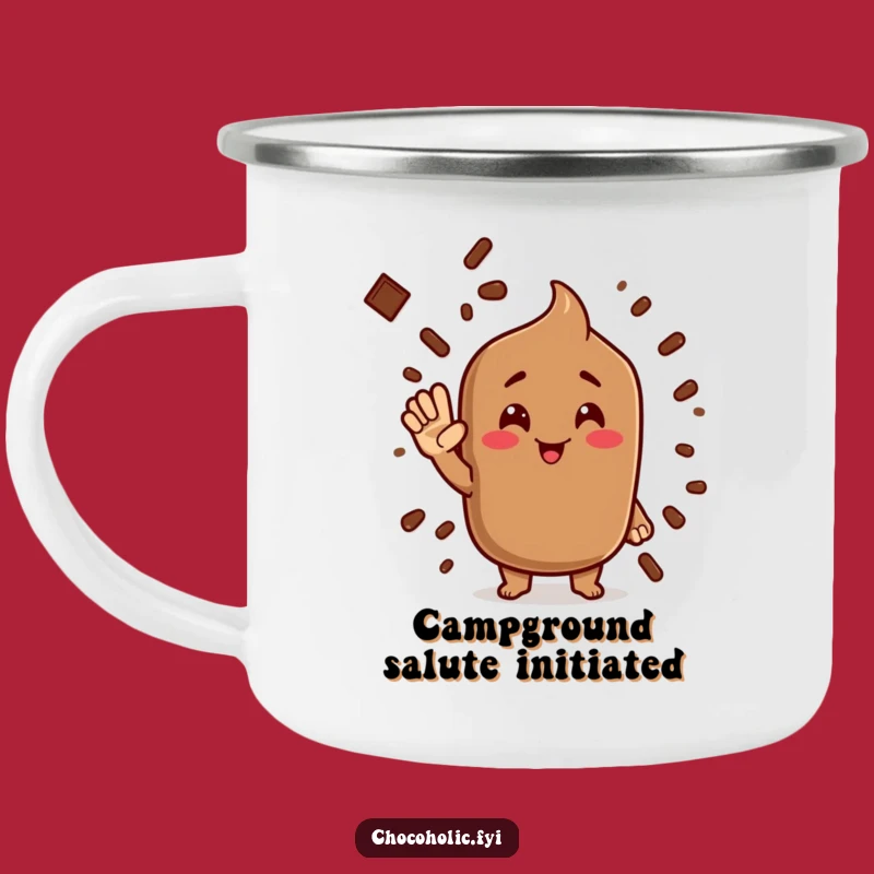 Funny Cocoa Powder Salute Camping Mug: Enjoy Drinks with this Hilarious Character