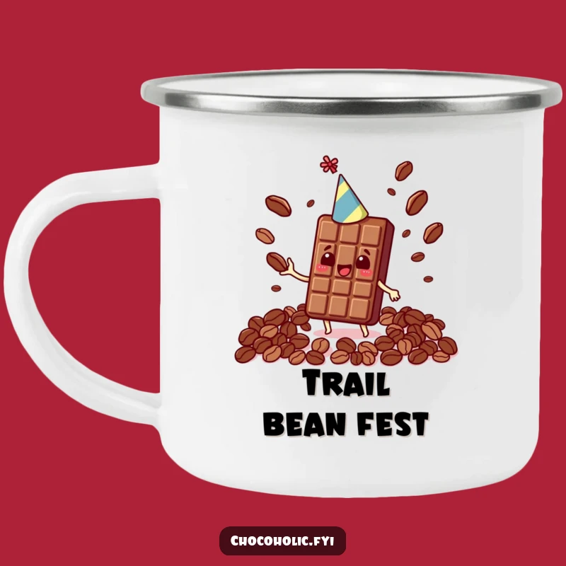Funny Kawaii Chocolate Bar Camp Mug - Juggling Cocoa Beans Outdoors