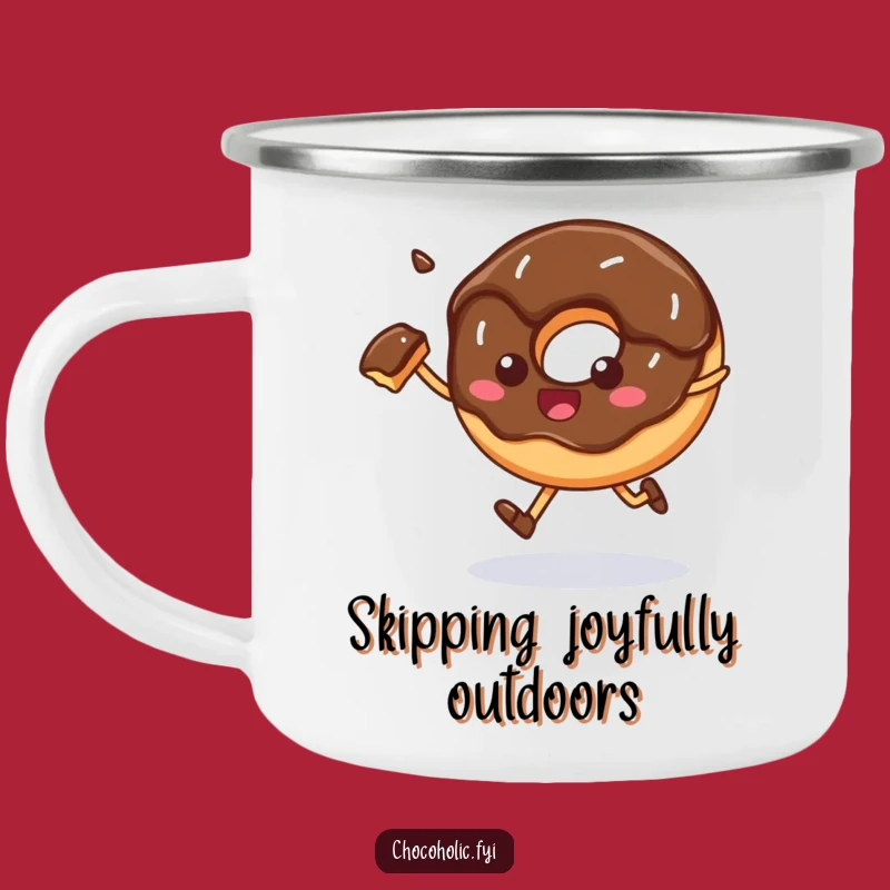 Funny Skipping Donut Camping Mug, Durable and Whimsical Outdoor Companion