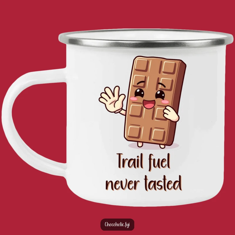 Funny Waving Chocolate Bar Camping Mug: Adventure Fuel - A Sweet Outdoor Gift