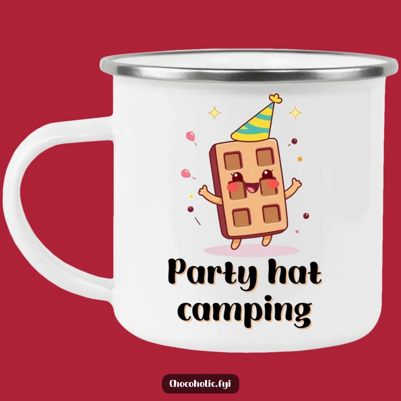 Funny Party Chocolate Bar Camping Mug - Spinning Hat, Festive Cup