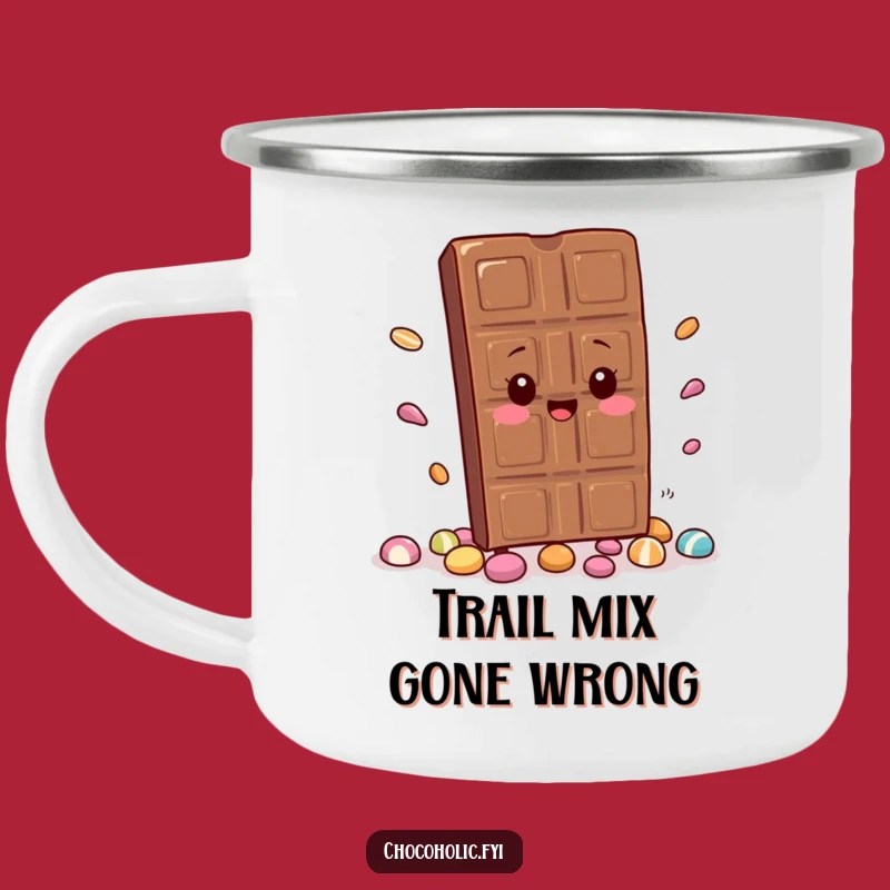 Funny Kawaii Chocolate Camping Mug: Sip Your Adventures with this Hilarious Tripping Chocolate Bar. A ruggedly funny gift.