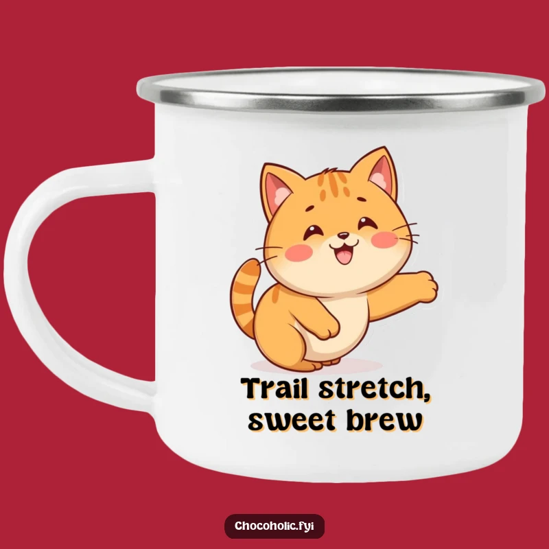 Funny Kawaii Caramel Cat Stretch Camping Mug: Adventure Fuel with Sweet, Cozy Vibes
