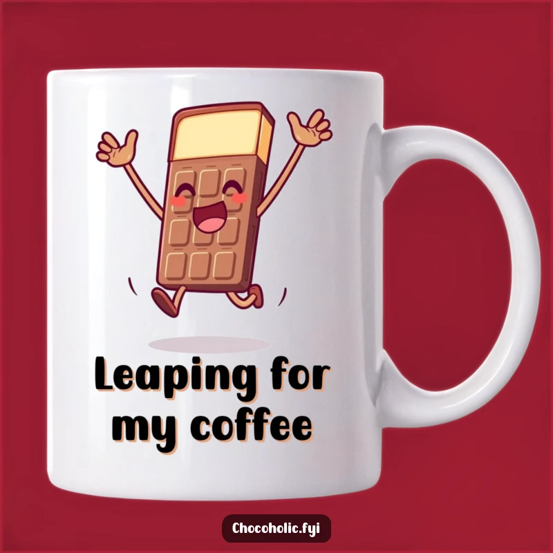 Funny Chocolate Bar Leap Mug: Celebrate Joy with this Dramatic Chocolate Character Gift