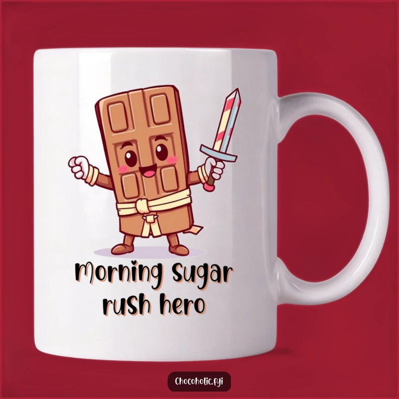 Funny Hero Chocolate Bar Mug: Epic Kawaii Knight Saves the Day! A Hilarious Gift.