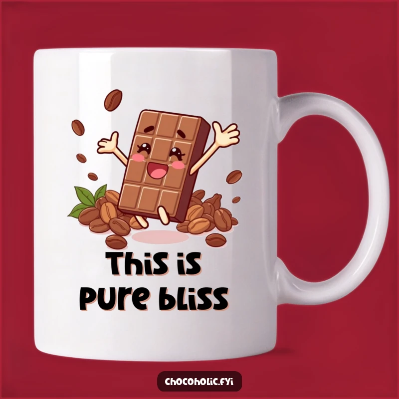 Funny Leaping Chocolate Bar Mug: Joyful Cocoa Bean Celebration Gift
