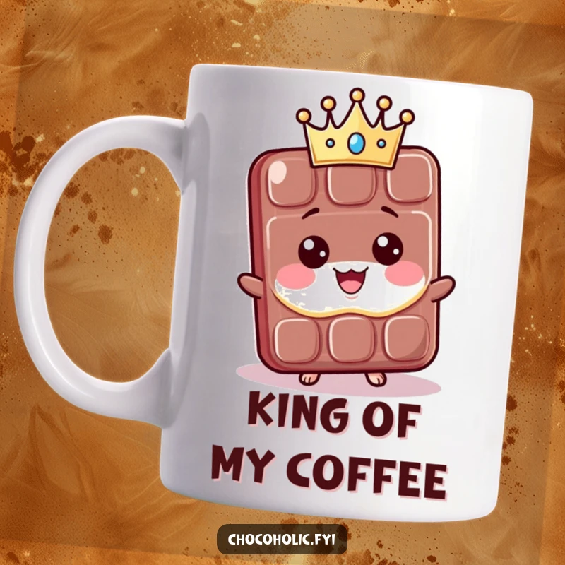 Funny Mug: A proud kawaii chocolate bar beams with joy, wearing a tiny crown. Perfect for fans of cute, funny, and regal designs.