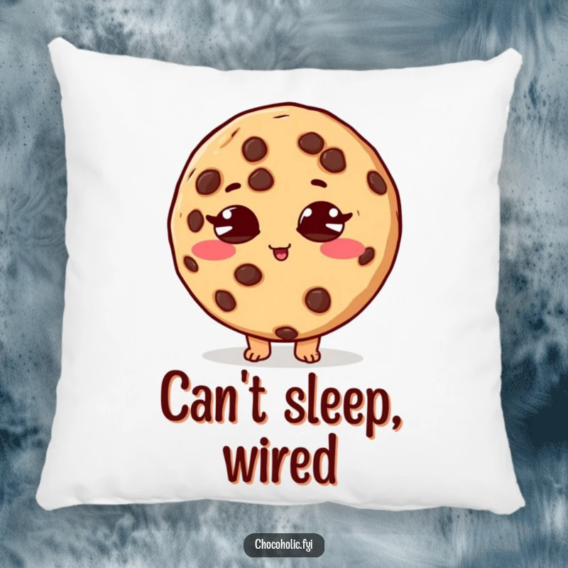 Funny pillow with a chocolate chip cookie character, eyes crossed, embodying a delightful sugar rush.