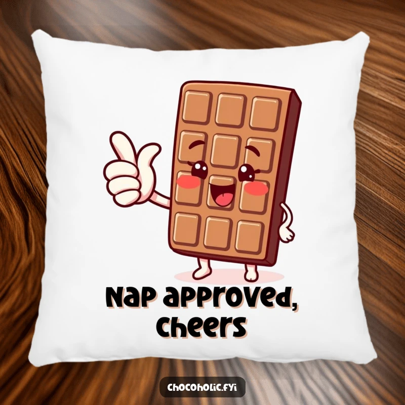 Funny Kawaii Chocolate Thumbs Up Pillow: A cute chocolate character giving a joyful thumbs up, perfect for cozy positivity.