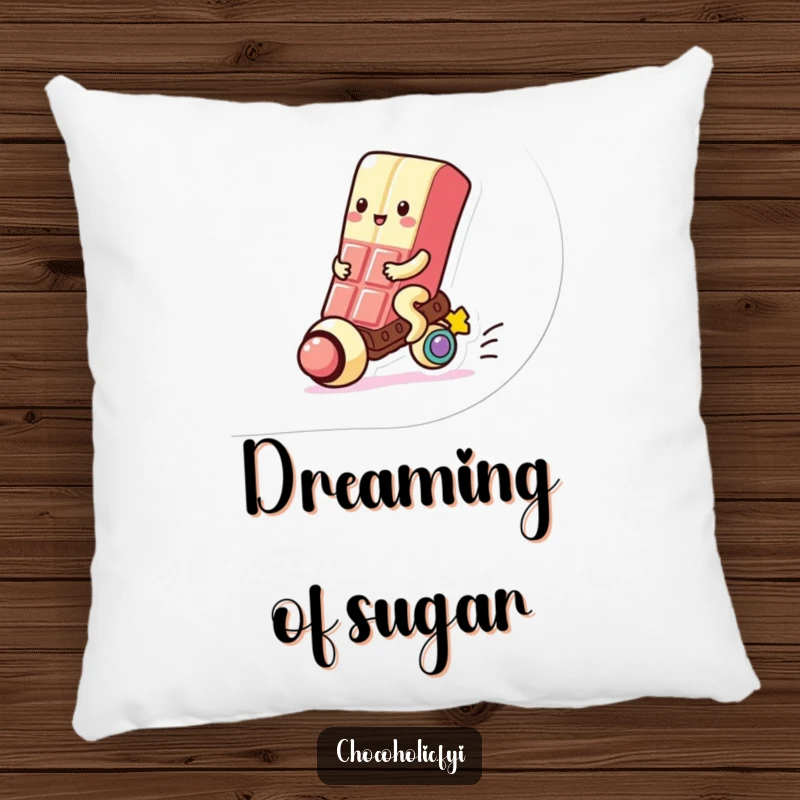 Funny Pillow: A cute kawaii chocolate bar character rides a gumball, offering sweet comfort and humorous charm.