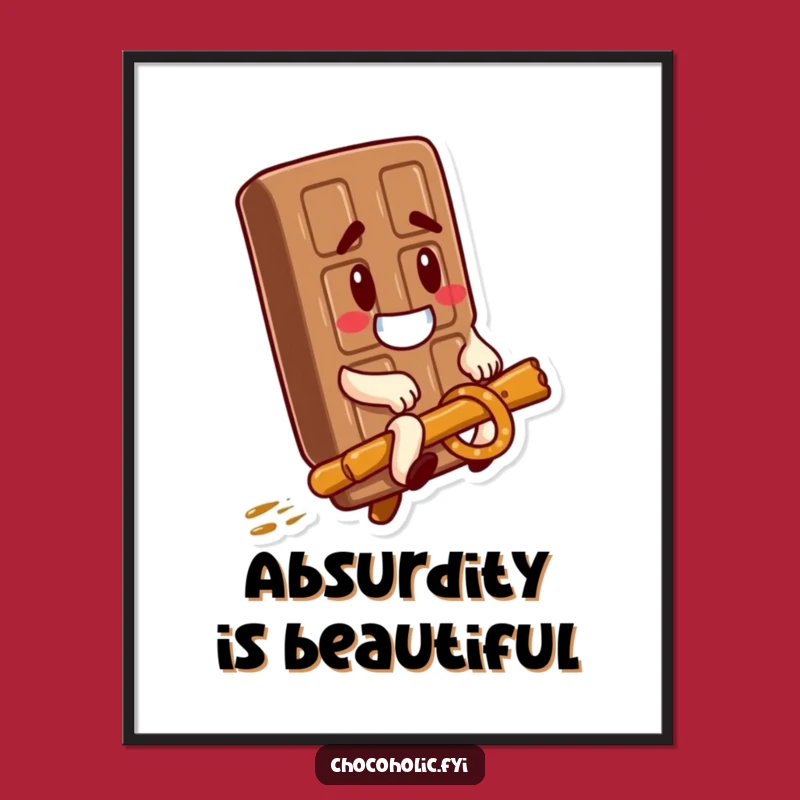 Funny Chocolate Bar Pretzel Ride Digital Art, Hilarious Printable for Snack Lovers