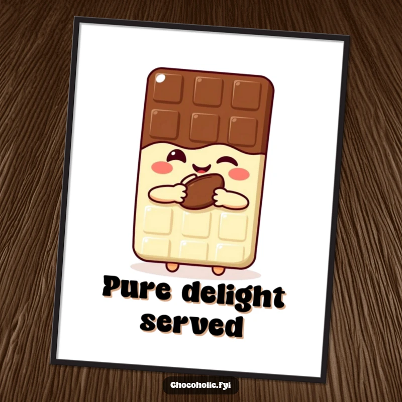 Funny kawaii chocolate bar digital art print of a winking character, perfect for instant, cheerful wall decor.