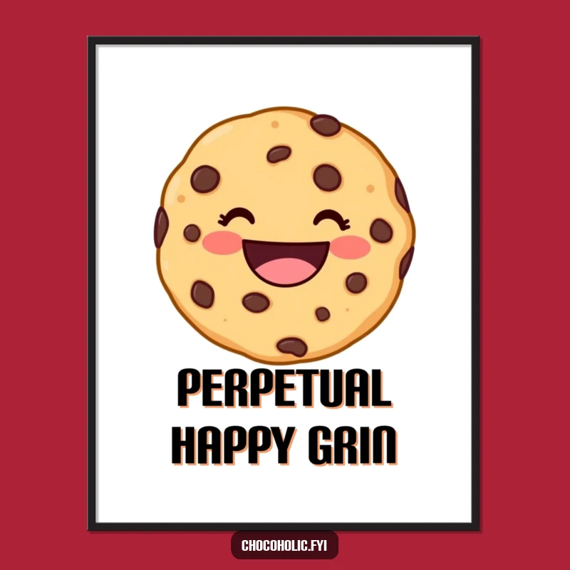 Funny Kawaii Cookie Grin Digital Art - Whimsical Happy Character Print