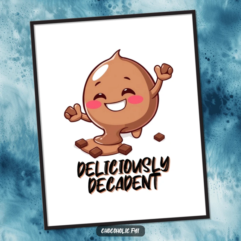 Funny melting chocolate blob digital art print with a silly grin reaching for more chocolate, for instant decor.