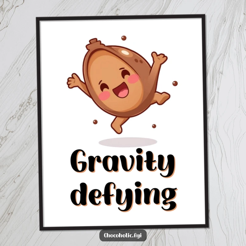 Funny Digital Art Print of a chocolate truffle doing a joyous somersault, bringing instant cheer and humor to your walls. High-resolution and delightful.