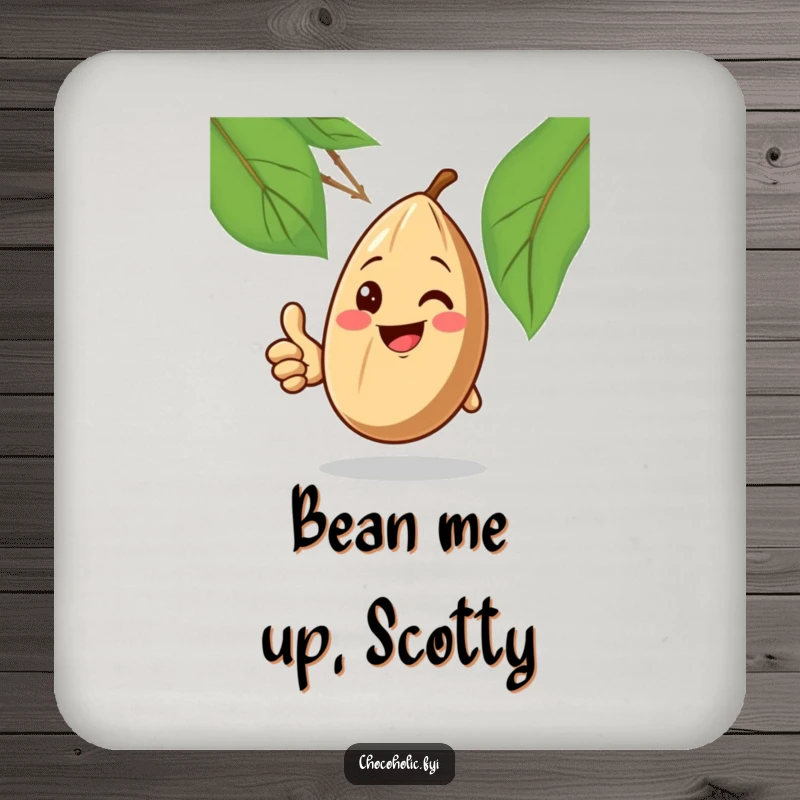 Funny Coaster: A smiling cocoa bean gives a thumbs up, protecting surfaces with a positive and cheerful vibe.