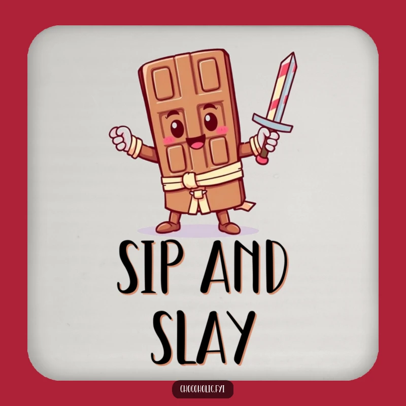 Funny Hero Chocolate Coaster Set: Protect Tables with this Epic Kawaii Warrior. A stylish funny gift.