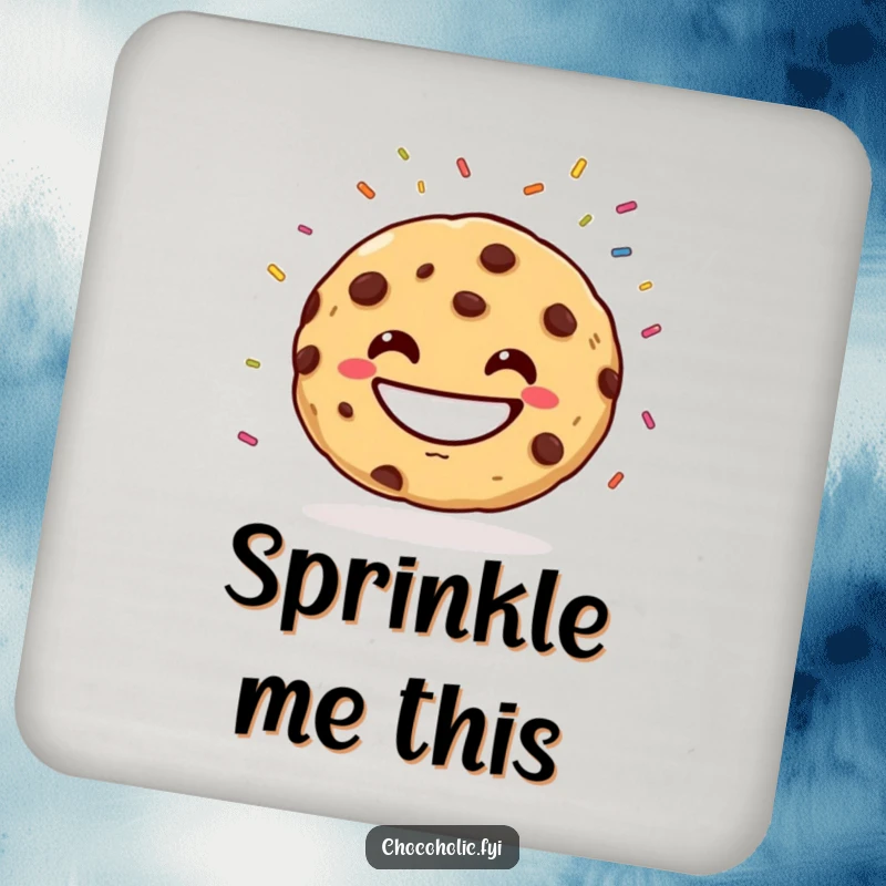 Funny Drink Coaster showcasing a wide-grinning cookie juggling colorful sprinkles, adding a touch of whimsy to any table. Protects surfaces with style.