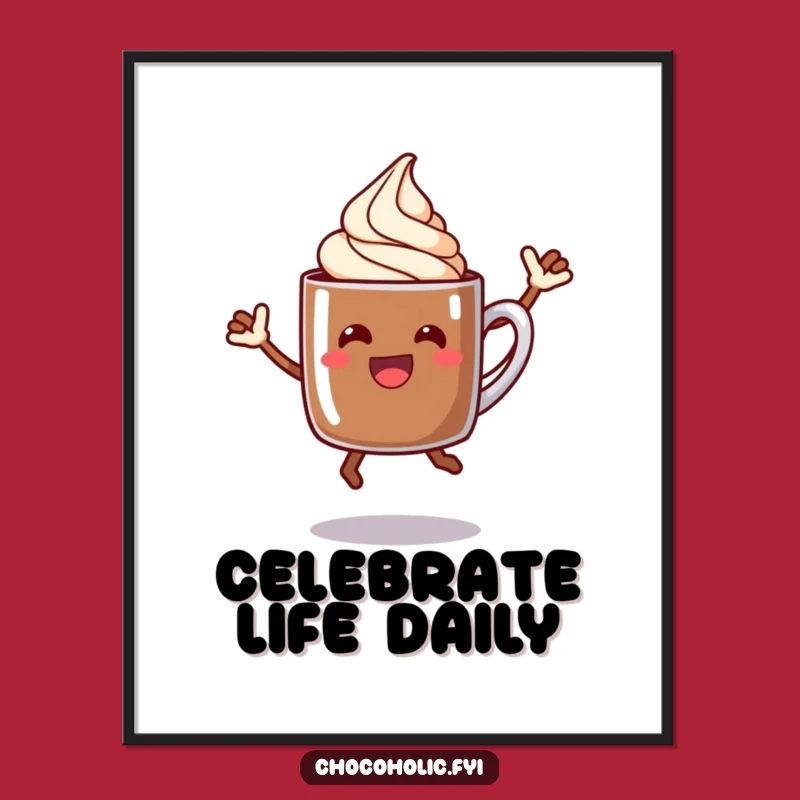 Funny Chocolate Mug Jump Poster - Joyful Wall Art Decor