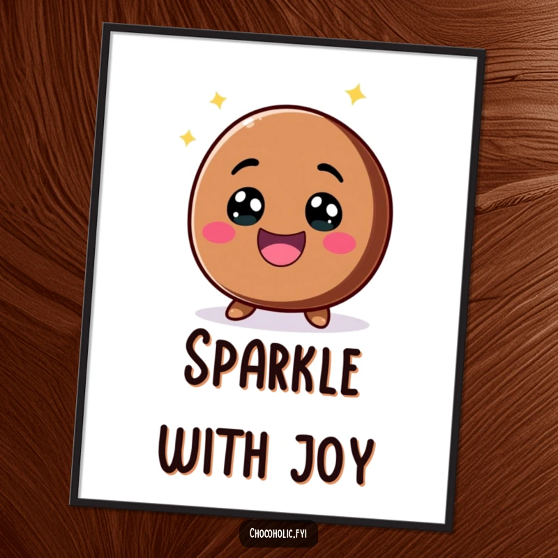 Funny kawaii chocolate chip with a big, excited smile and sparkling eyes on a poster, bringing vibrant energy and joy.