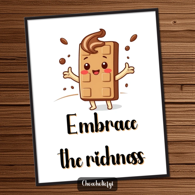 Funny Poster: A kawaii chocolate bar character embraces a swirling cocoa cloud, bringing sweet comfort and dreamy vibes.