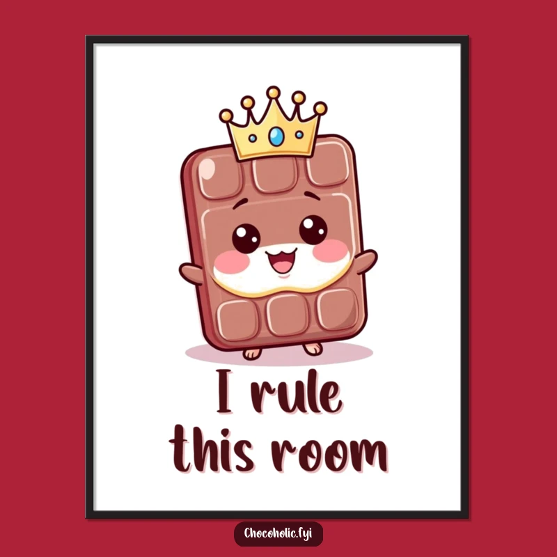 Funny Regal Chocolate Poster: Majestic Kawaii King Art for a Charming Space. A sweet statement.