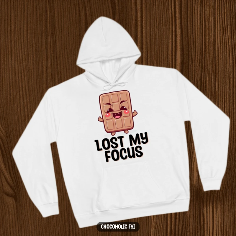 Funny hoodie displaying a chocolate bar character with hilariously crossed eyes and a delighted giggle, capturing a moment of pure amusement.