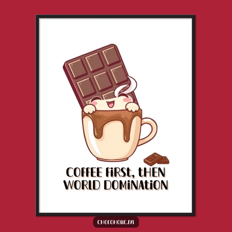 Funny Free Printable Wall Art: Chocolate Bar Peeking Mug Delight Downloadable Art