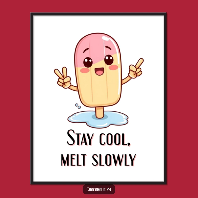 Free Printable Kawaii Popsicle Wall Art: Funny Victory Pose Yum Downloadable Decor