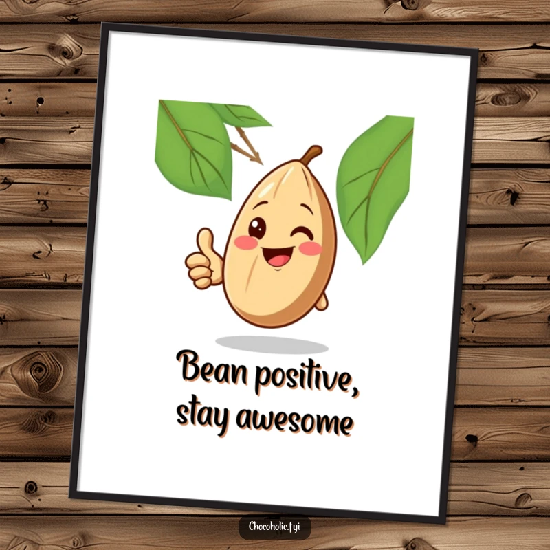 Funny Free Printable Wall Art of a beaming cocoa bean character confidently giving a thumbs up.