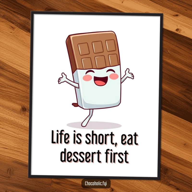 Funny Free Printable Wall Art: A chocolate bar character in a hilarious, wobbly yoga pose, giggling uncontrollably.