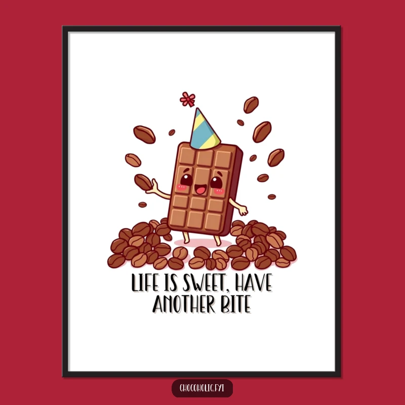 Funny Free Printable Wall Art: Kawaii Chocolate Bar Juggling Beans, Downloadable Home Decor!