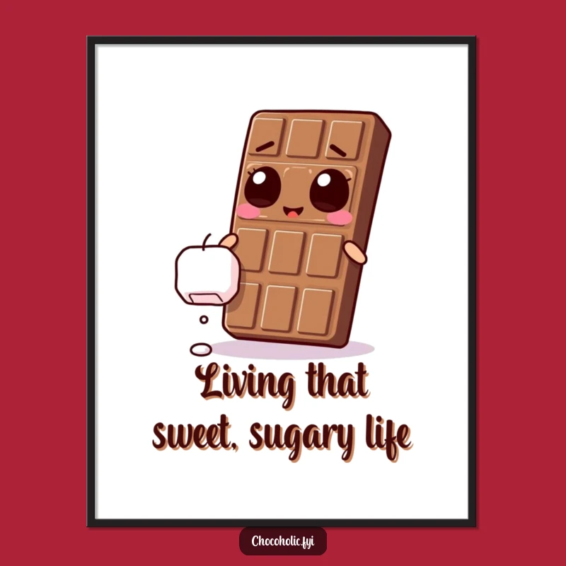 Funny Free Printable Wall Art: Ecstatic Chocolate Bar Chasing Marshmallows, Downloadable Sweet Decor!