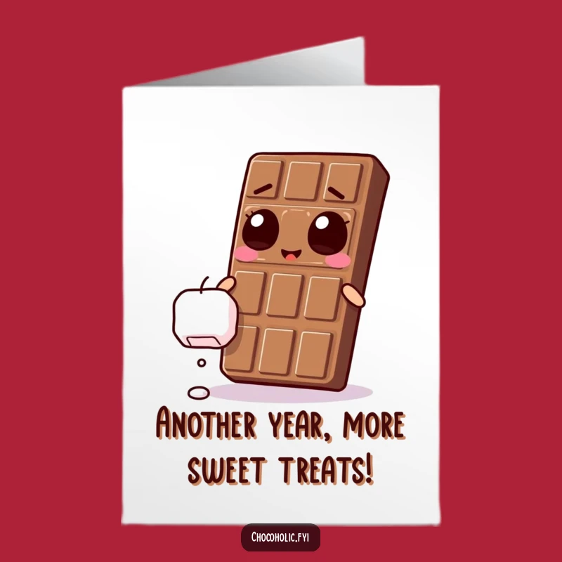 Funny Free Printable Birthday Card: Ecstatic Chocolate Bar Chasing Marshmallows, Downloadable Delight!