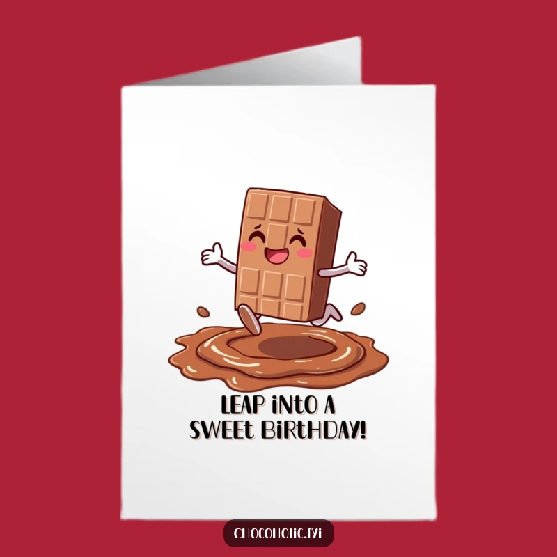 Free Printable Birthday Card: Joyful Chocolate Leap, Funny Downloadable Gift for Sweet Celebrations
