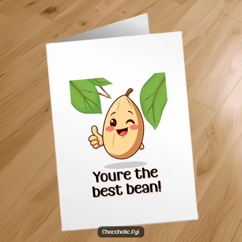 Funny Free Printable Birthday Card featuring a happy cocoa bean character giving a big, enthusiastic thumbs up.