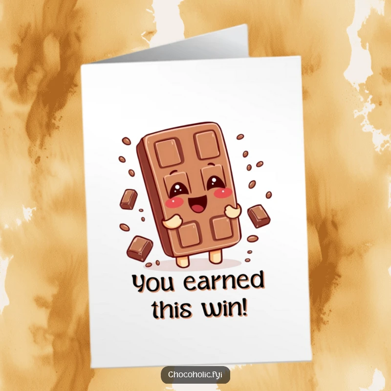 Funny Free Printable Congrats Card featuring a giggling chocolate bar character showering sprinkles, a delightful downloadable gift.