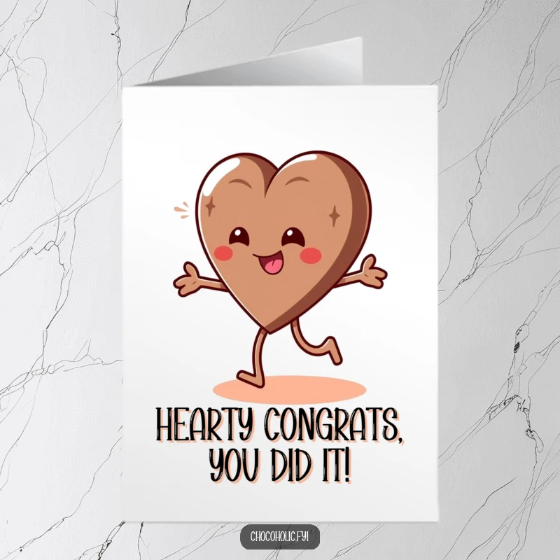 Funny Free Printable Congratulations Card: A happy chocolate heart doing a playful spin, radiating giddy excitement.