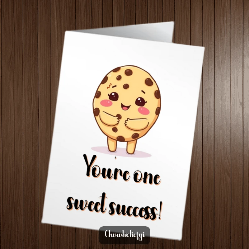 Funny Free Printable Congrats Card: Kawaii chocolate chip cookie character giving a warm, fuzzy hug for their achievement.