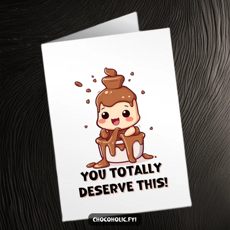 Funny Free Printable Congratulations Card with a chocolate fountain character exuberantly spraying streams of joy for an amazing achievement.