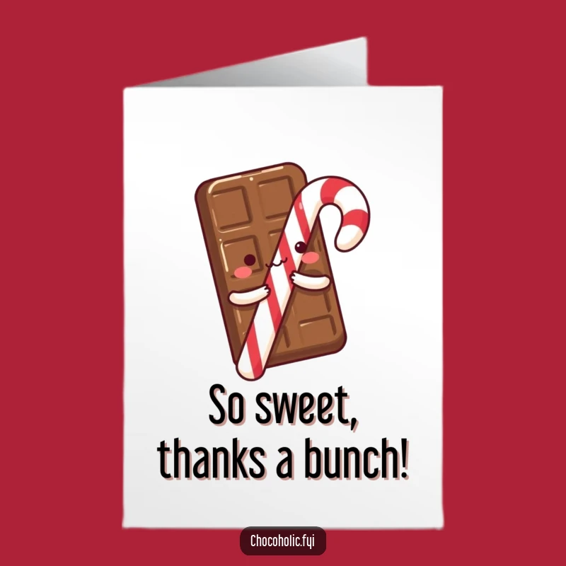 Free Printable Thank You Card: Chocolate Candy Hug, funny downloadable gift for gratitude