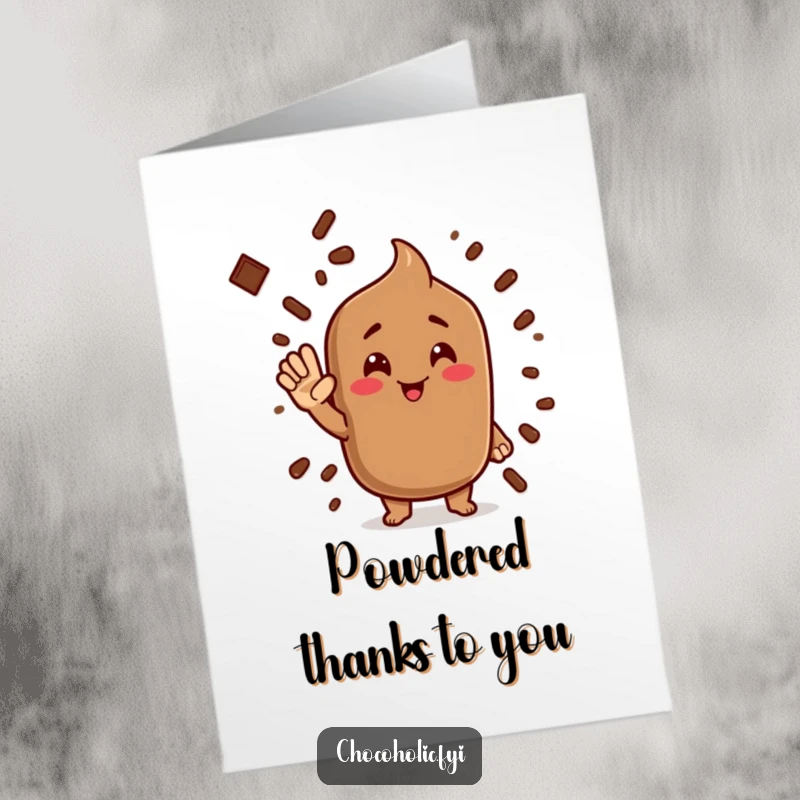 Funny Free Printable Thank You Card of a chocolate cocoa powder character giving a comically exaggerated, silly salute.