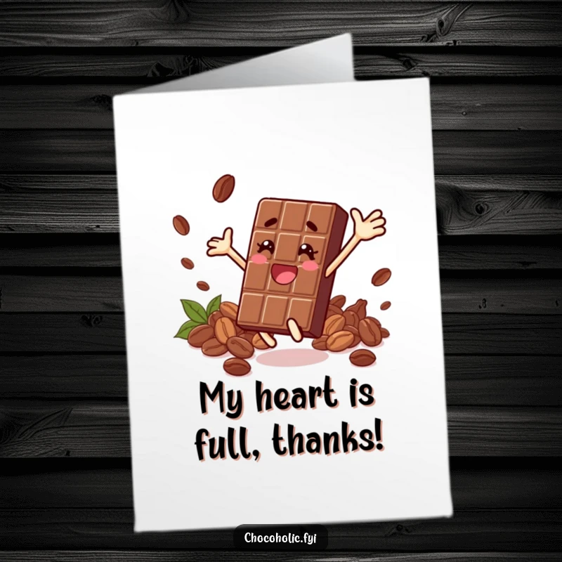 Funny Free Printable Thank You Card featuring a jubilant chocolate bar character mid-leap, a thoughtful downloadable gift.