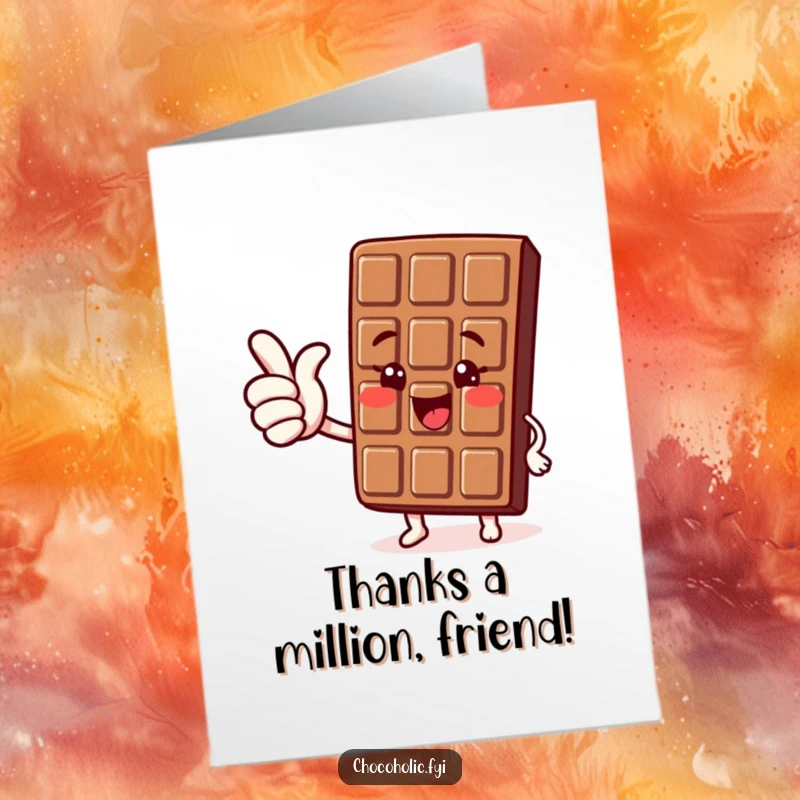 Free Printable Thank You Card: A kawaii chocolate bar character giving a positive thumbs up gesture to express thanks.