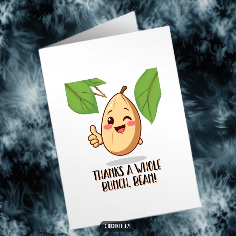 Funny Free Printable Thank You Card showcasing a smiling cocoa bean giving a solid thumbs up gesture.