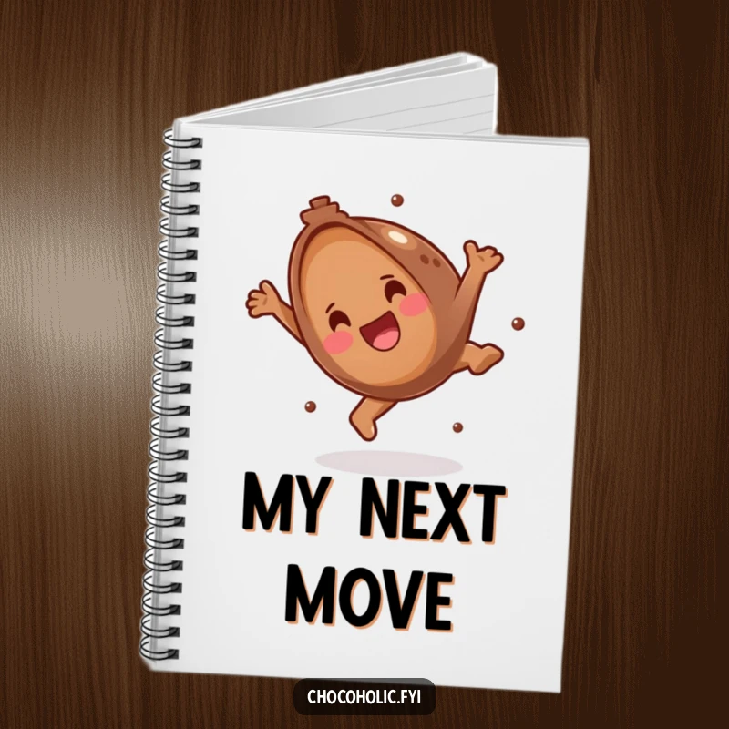 Funny Notebook with a happy chocolate truffle mid-somersault, inspiring creative and joyful note-taking. A sweet and practical item.