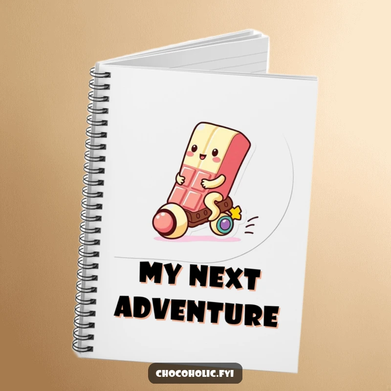 Funny Notebook: Kawaii chocolate bar character joyfully rides a gumball, ready to capture sweet thoughts and ideas.